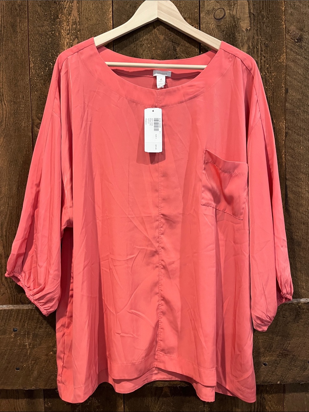 Chico's Coral Scoop-Neck Pocket Blouse